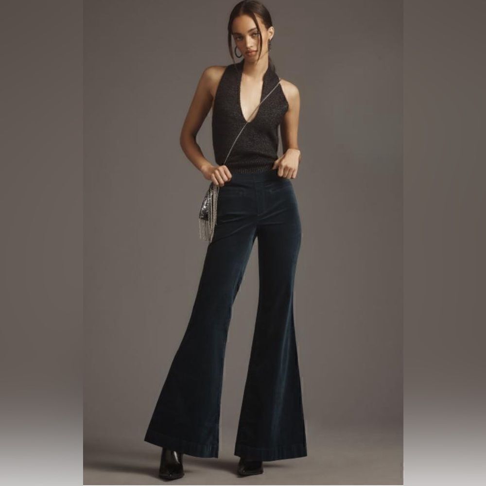 Anthropologie x Pilcro Retro Flare velvet Pants Jeans Sea green. 33 - Picture 1 of 9